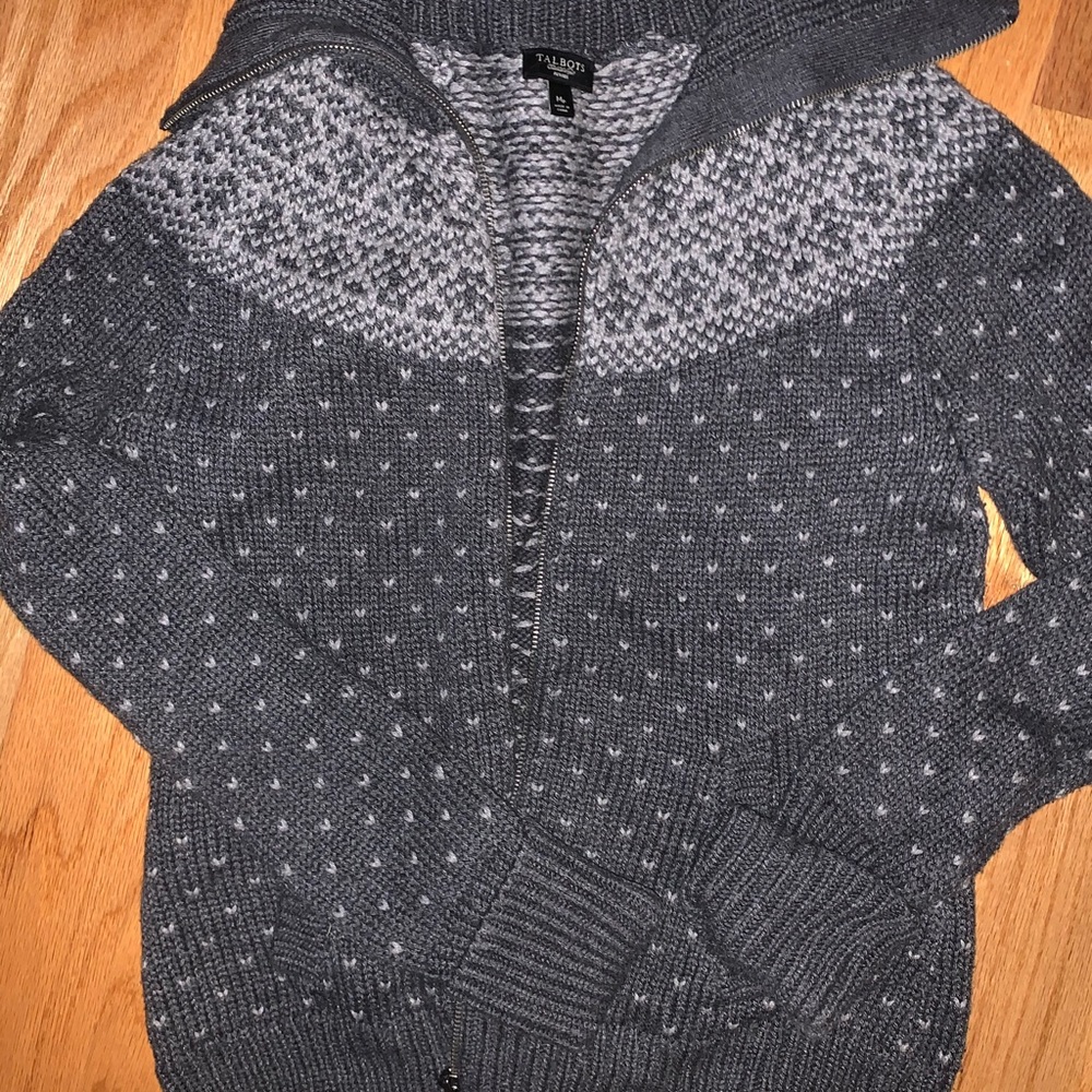 Talbots Zip Up Sweater Hearts